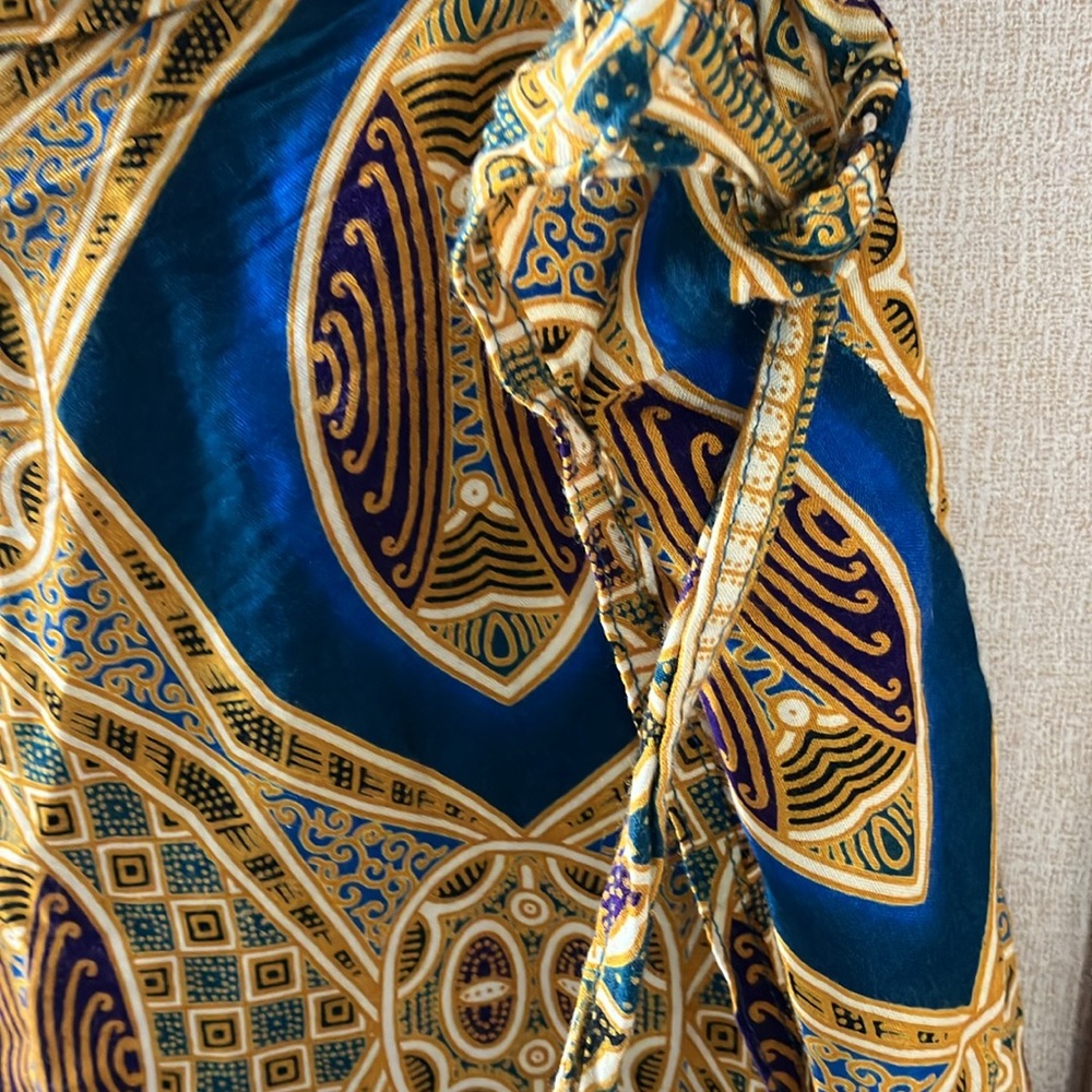 FINAL MARKDOWN Fire Studio Blue and Gold Patterned boho look wrap style skirt 1X - Picture 6 of 12
